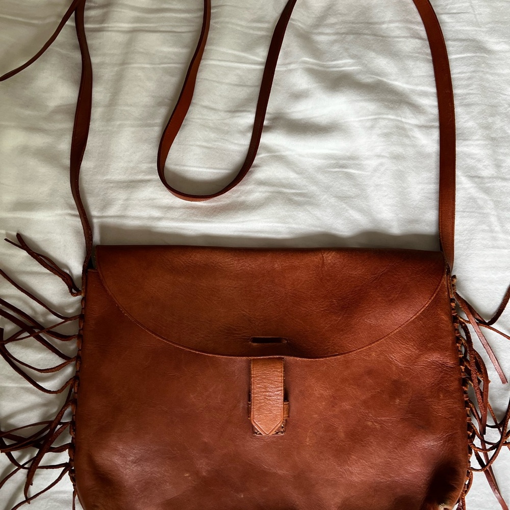 Madewell Brown Leather Shoulder Bag with Fringe
